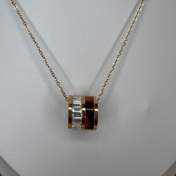 Michael Kors Rose Gold Double Tortoise Shell Barrel Pendant Necklace - Picture 3 of 5